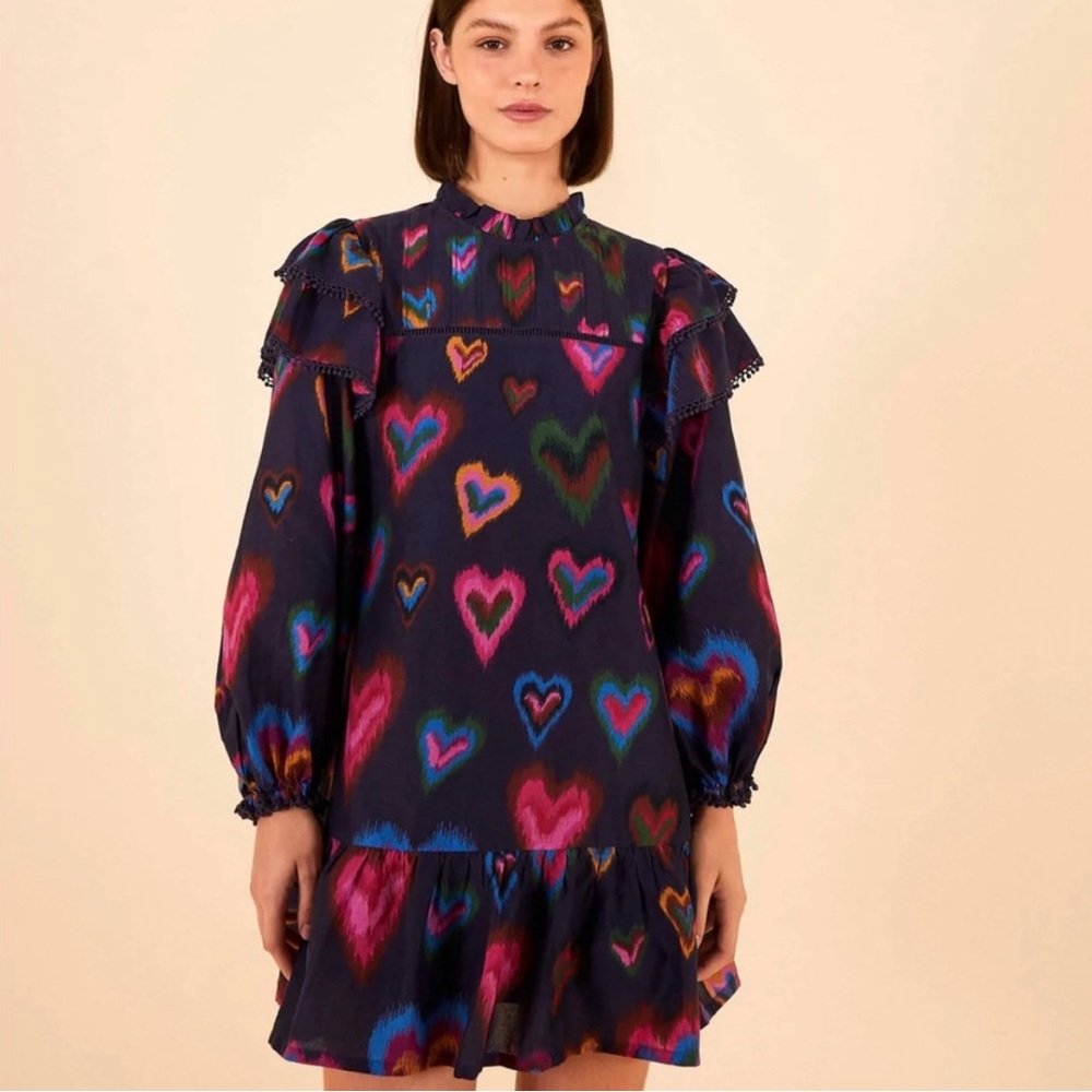 Farm Rio Ikat Dyed Hearts Mini Dress